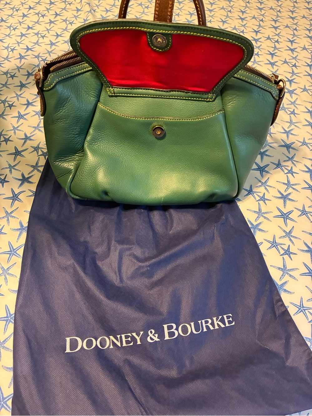 Dooney & Bourke Green Leather Satchel with Brown Handles and Gold Hardware - Picture 8 of 8